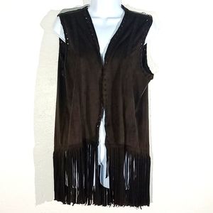 Kaktus Faux Suede Fringe Vest